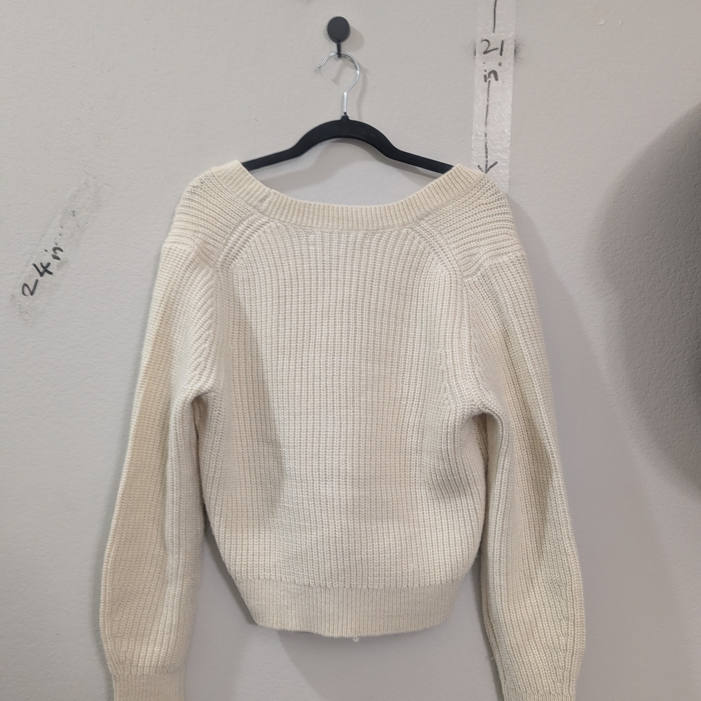 LOFT Ivory V-Neck Sweater with Embellished Detail - Picture 4 of 6